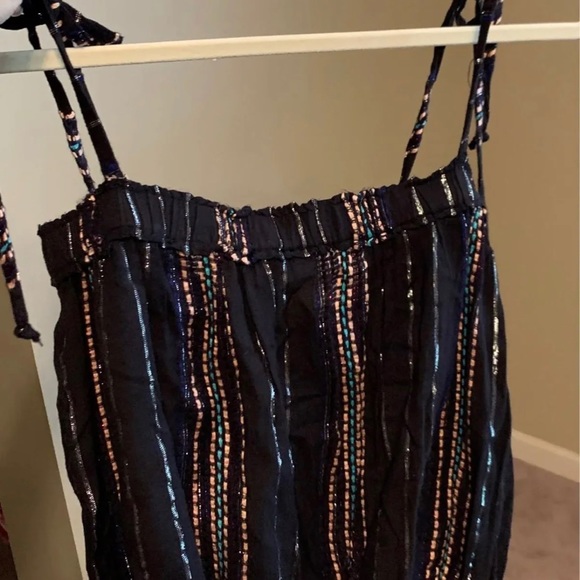 $$$$$$OLD M Elan Black Multicolor Viscose Striped High Waist Wide Leg Pants Tank - Picture 11 of 13